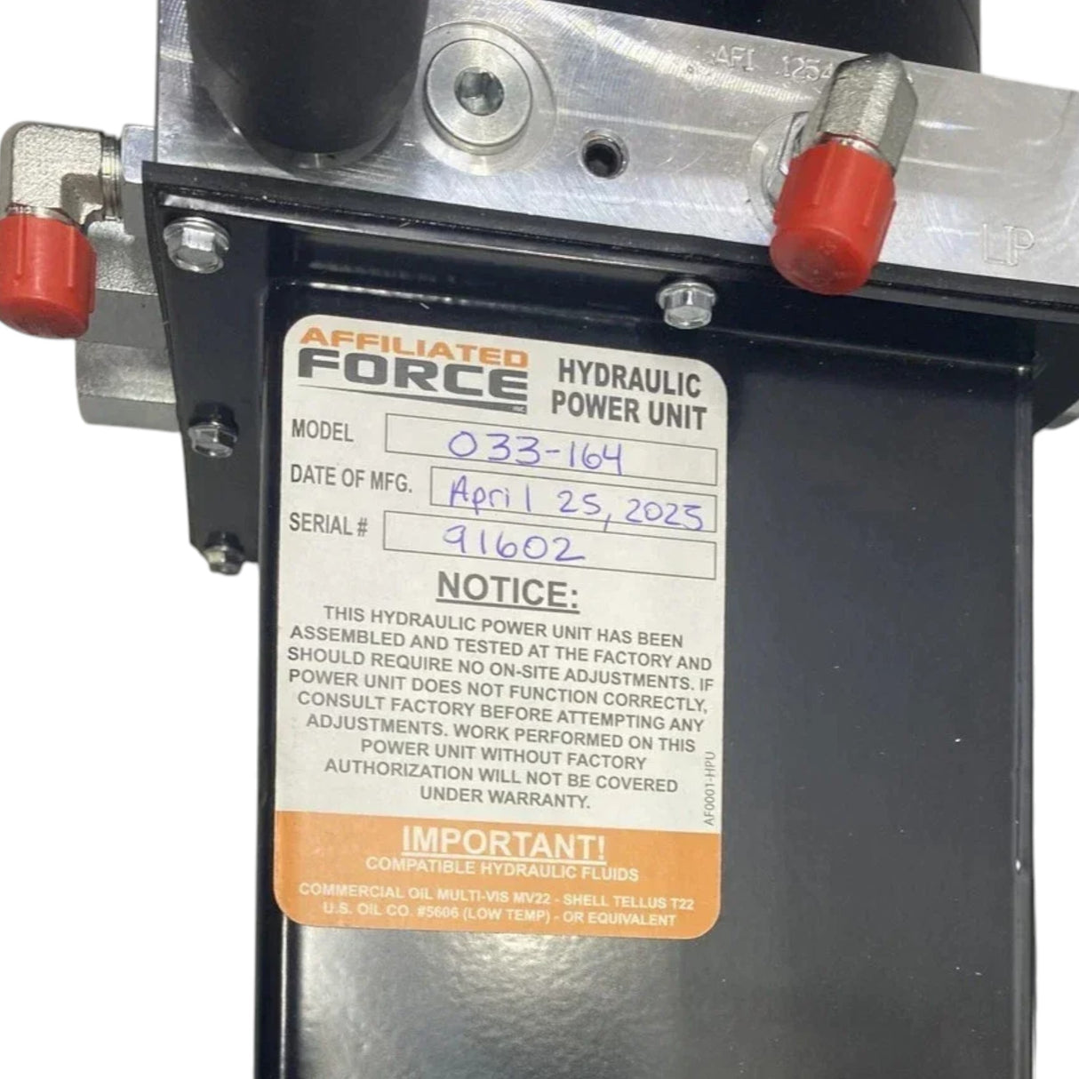 033164 Affiliated Force Hydraulic Power Unit
