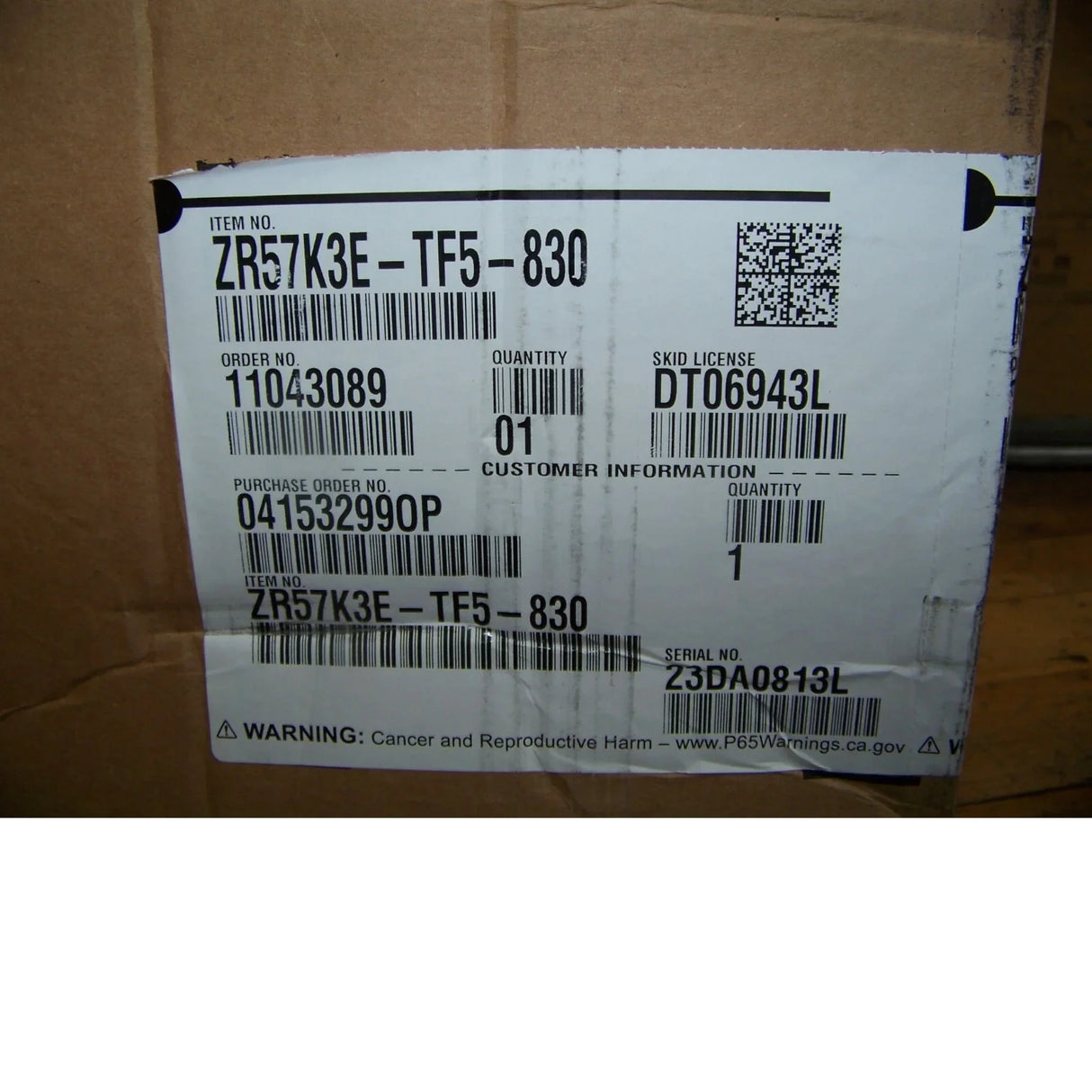 ZR57K3E-TF5-830 Genuine Copeland Scroll Compressor - Truck To Trailer