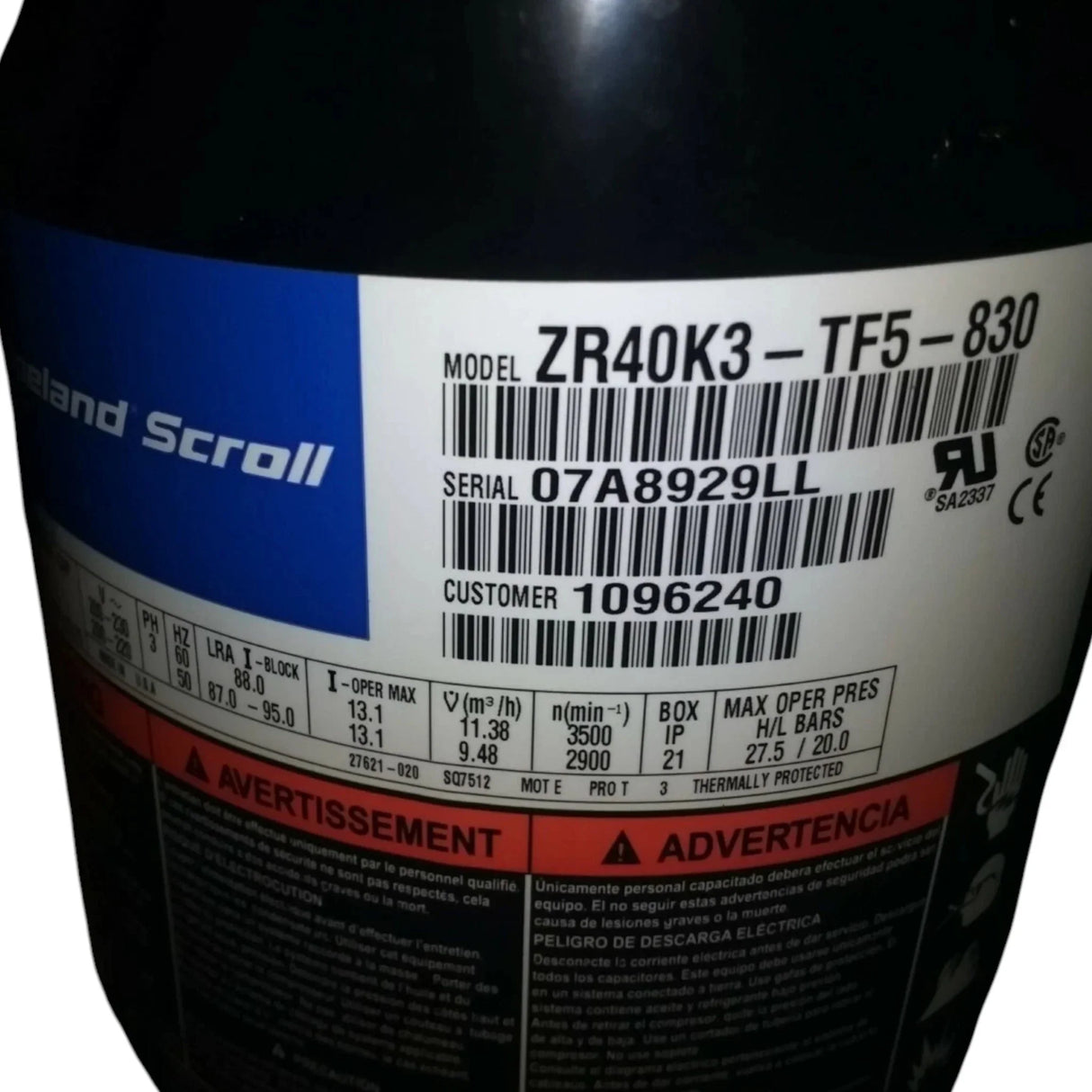 ZR40K3-TF5-830 Copeland Scroll Compressor - Truck To Trailer