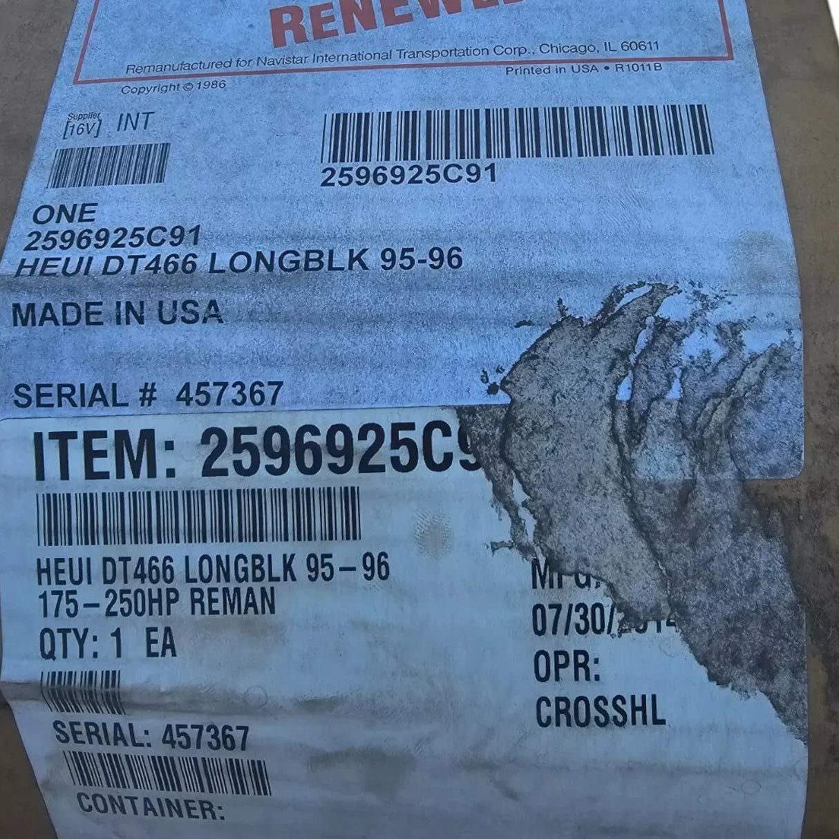 2596925C92 Genuine International Engine Long Block DT466E - Truck To Trailer