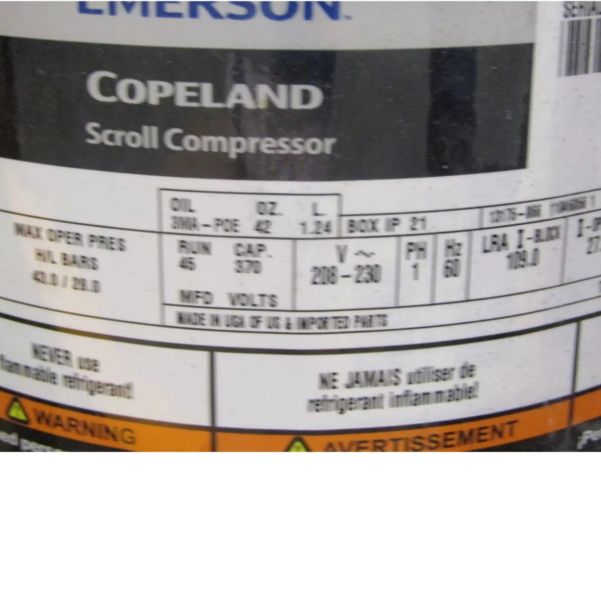 ZP39K5EPFV830 Genuine Copeland Scroll Compressor 208-230V - Truck To Trailer