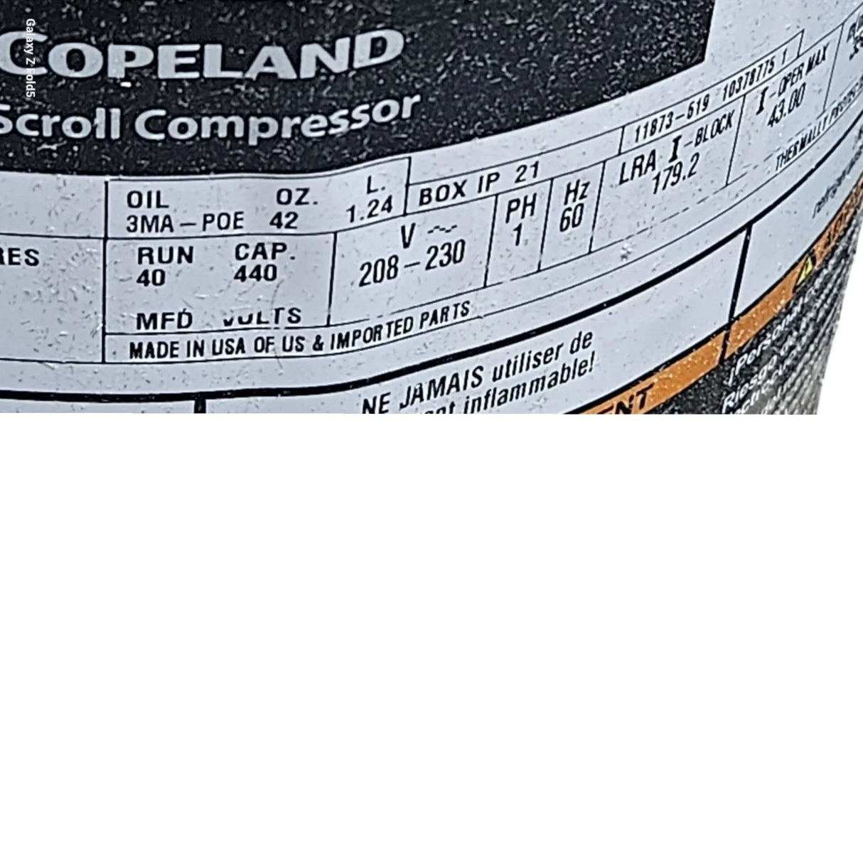 ZPS60K5E-PFV-800 Genuine Copeland Scroll Compressor - Truck To Trailer