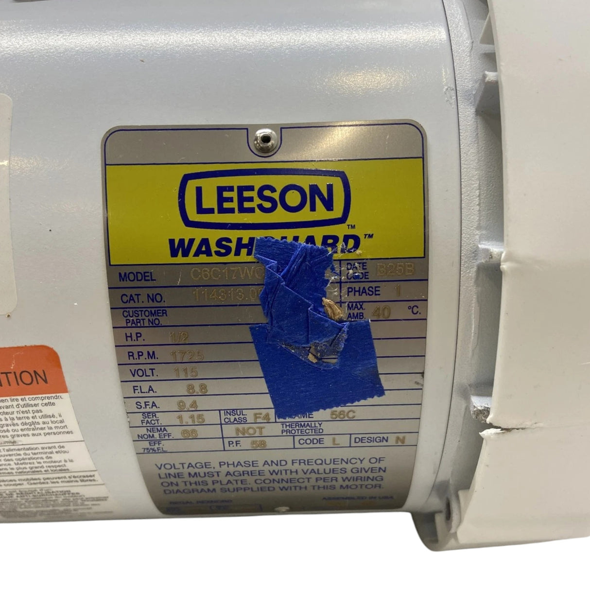 114313.00 Genuine Leeson Washdown Motor