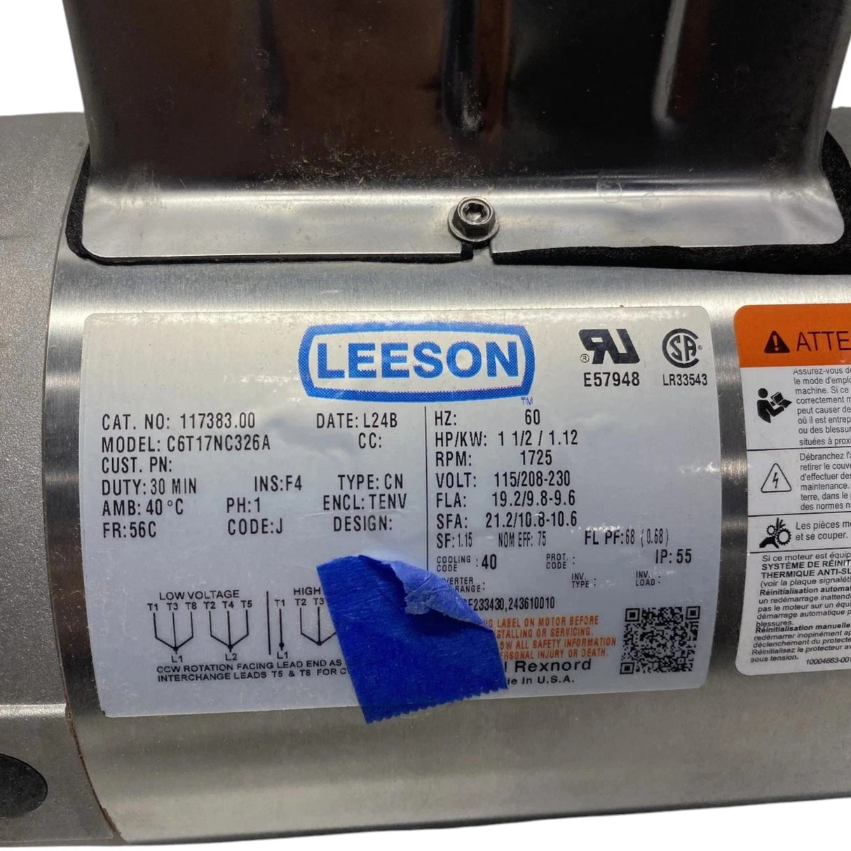 117383.00 Genuine Leeson General Purpose Motor 115/208-230V