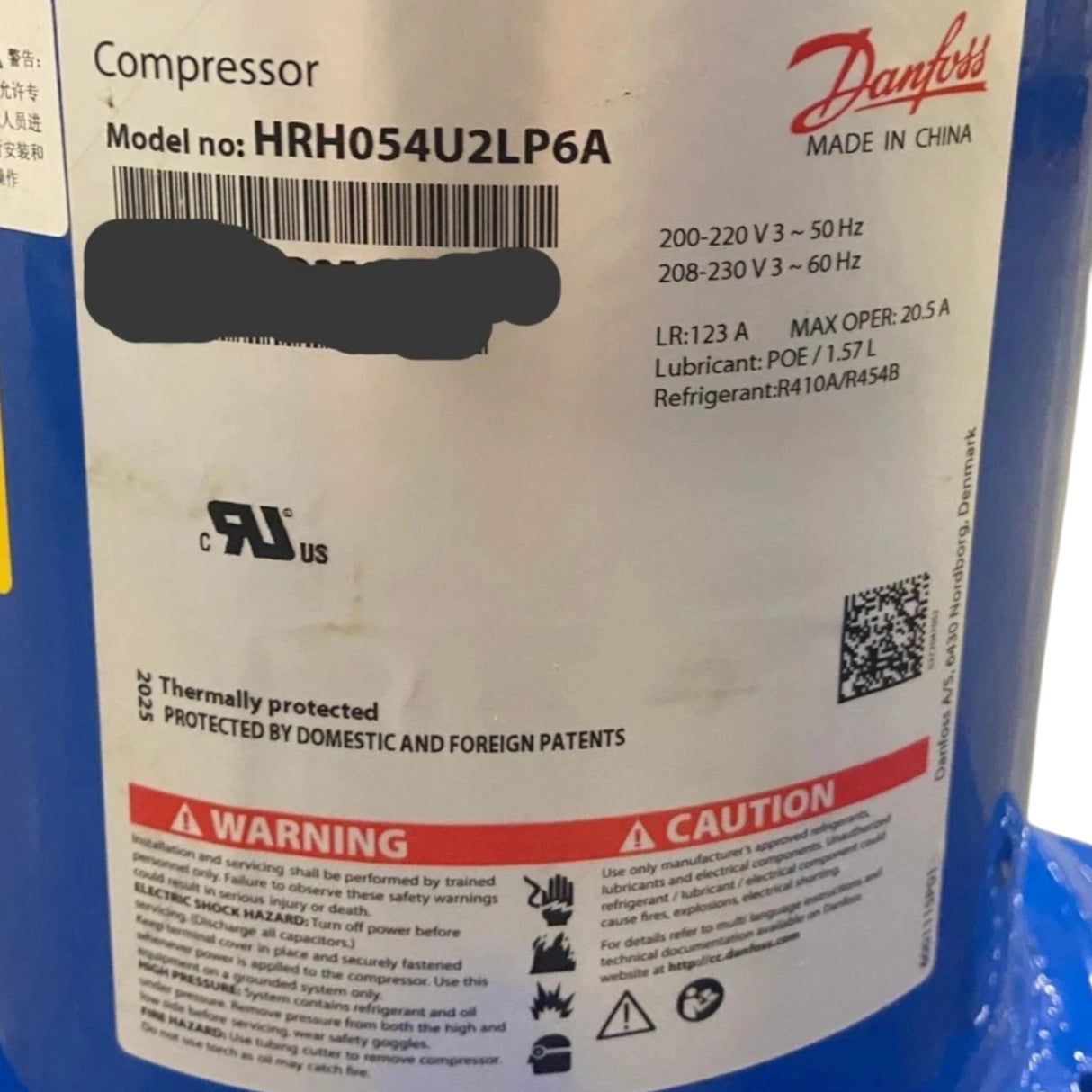 HRH054U2LP6A Genuine Danfoss Scroll Compressor 208-230V