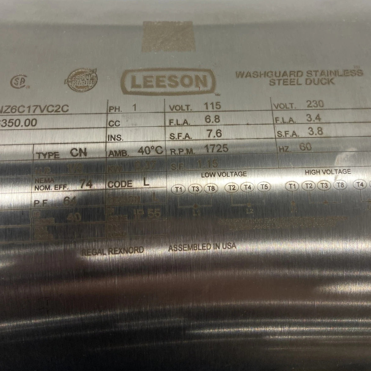 116350.00 Genuine Leeson Washdown 1/2 Hp Motor