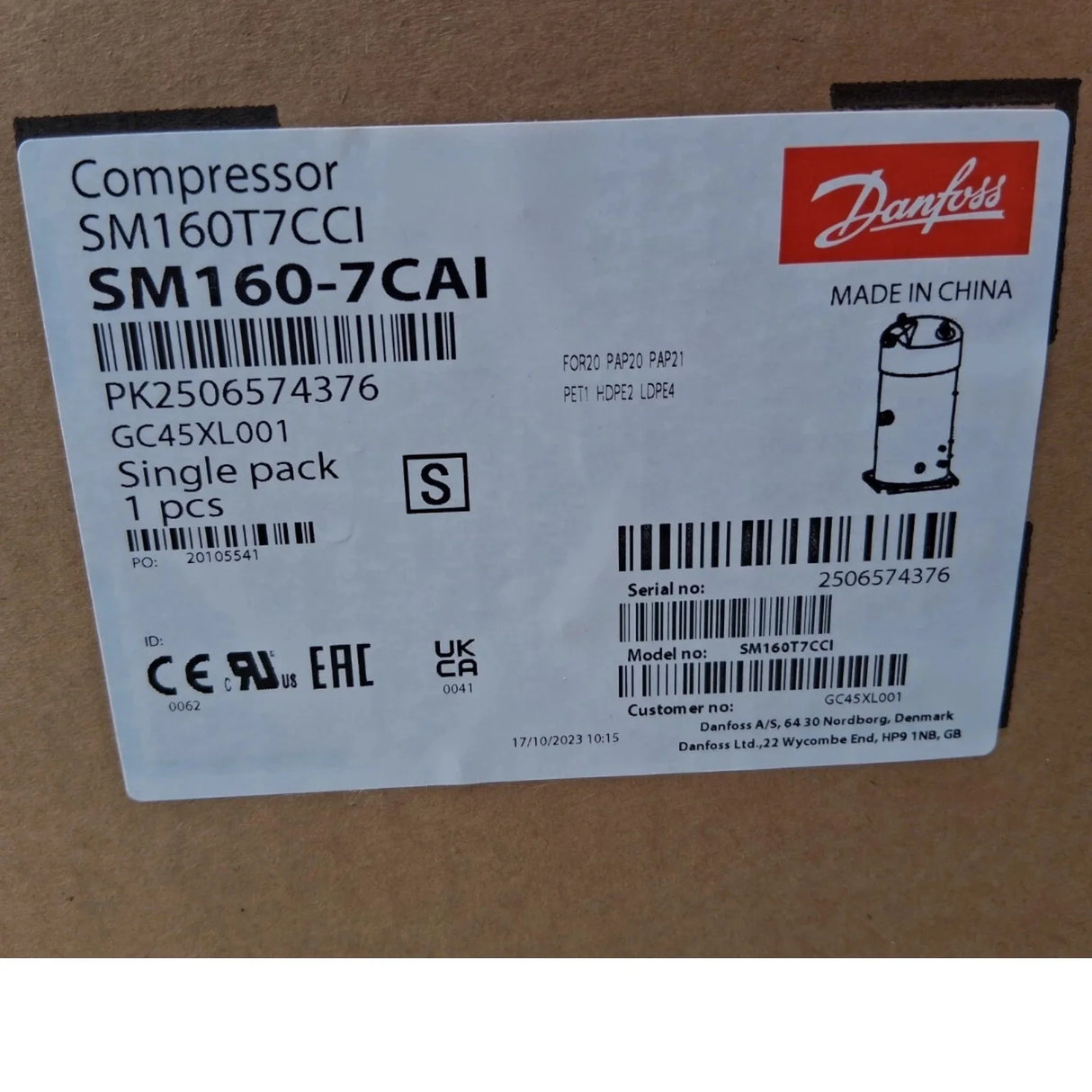 SM160T7CC Genuine Danfoss Scroll Compressor - Truck To Trailer