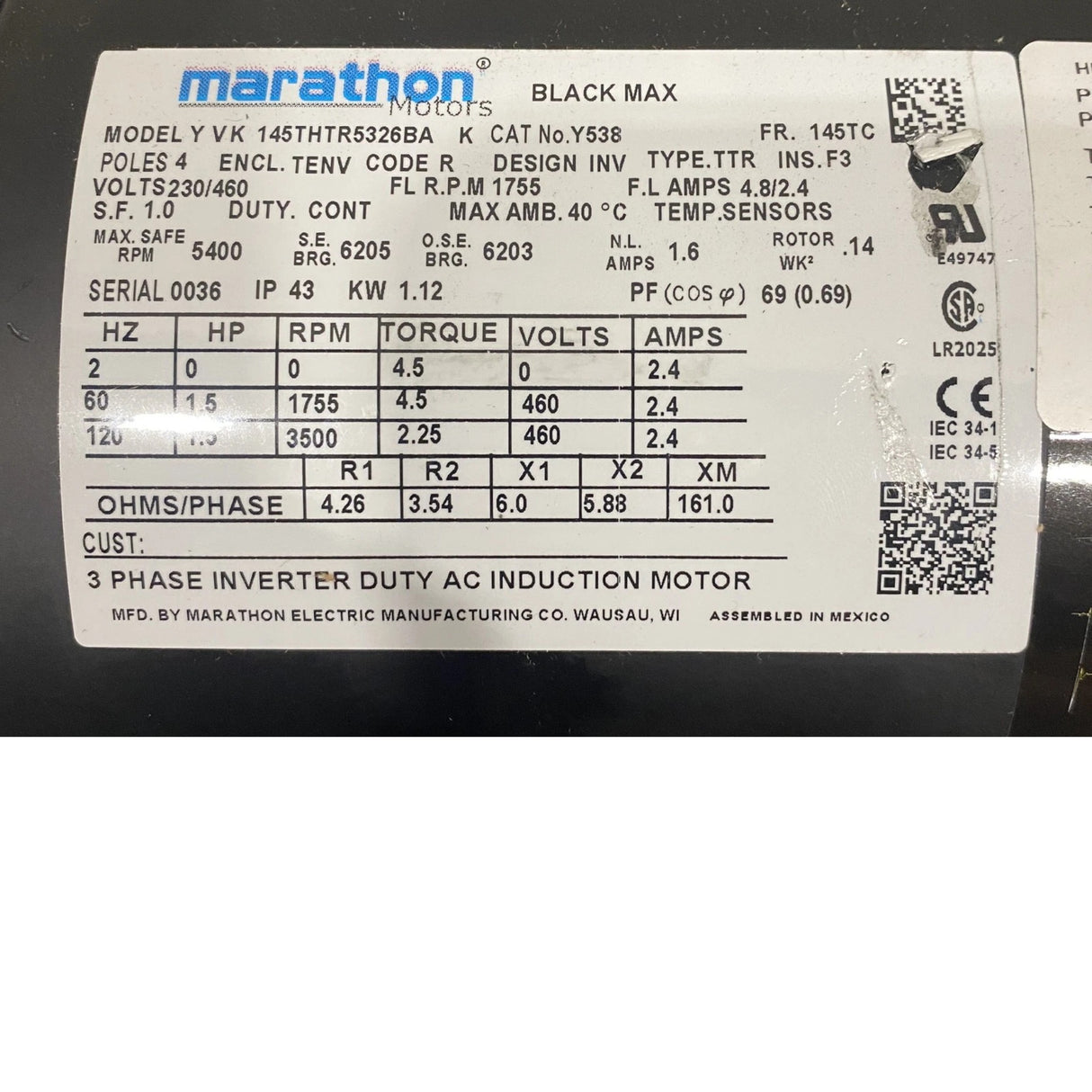 145THTR5326 Genuine Leeson Inverter Vector Duty Motor