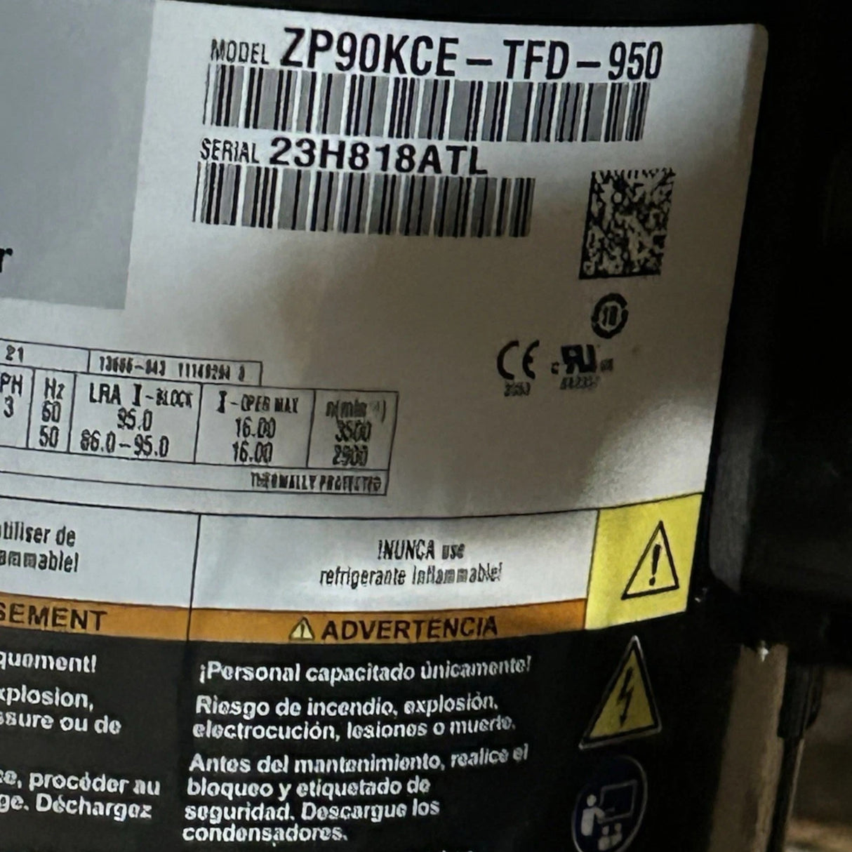 ZP90KCETFD950 Genuine Copeland Scroll Compressor