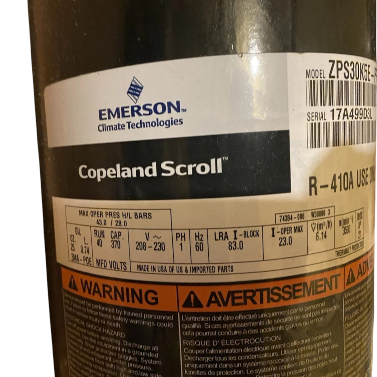 ZPS30K5EPFV130 Genuine Copeland Scroll Compressor
