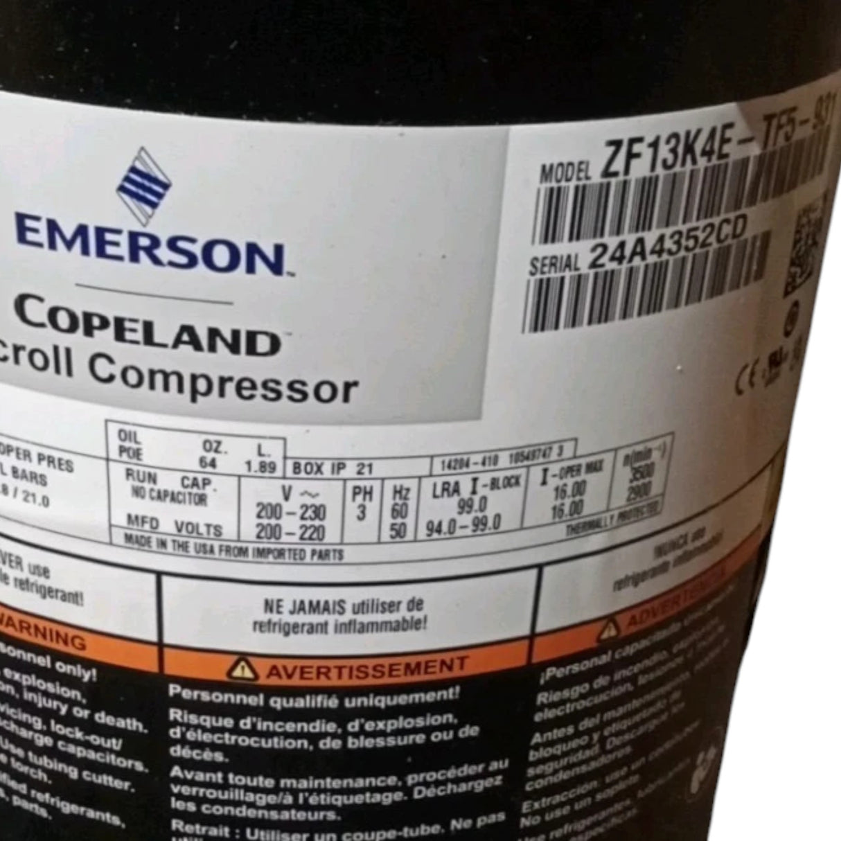 ZF13K4E-TF5-931 Genuine Copeland Scroll Compressor