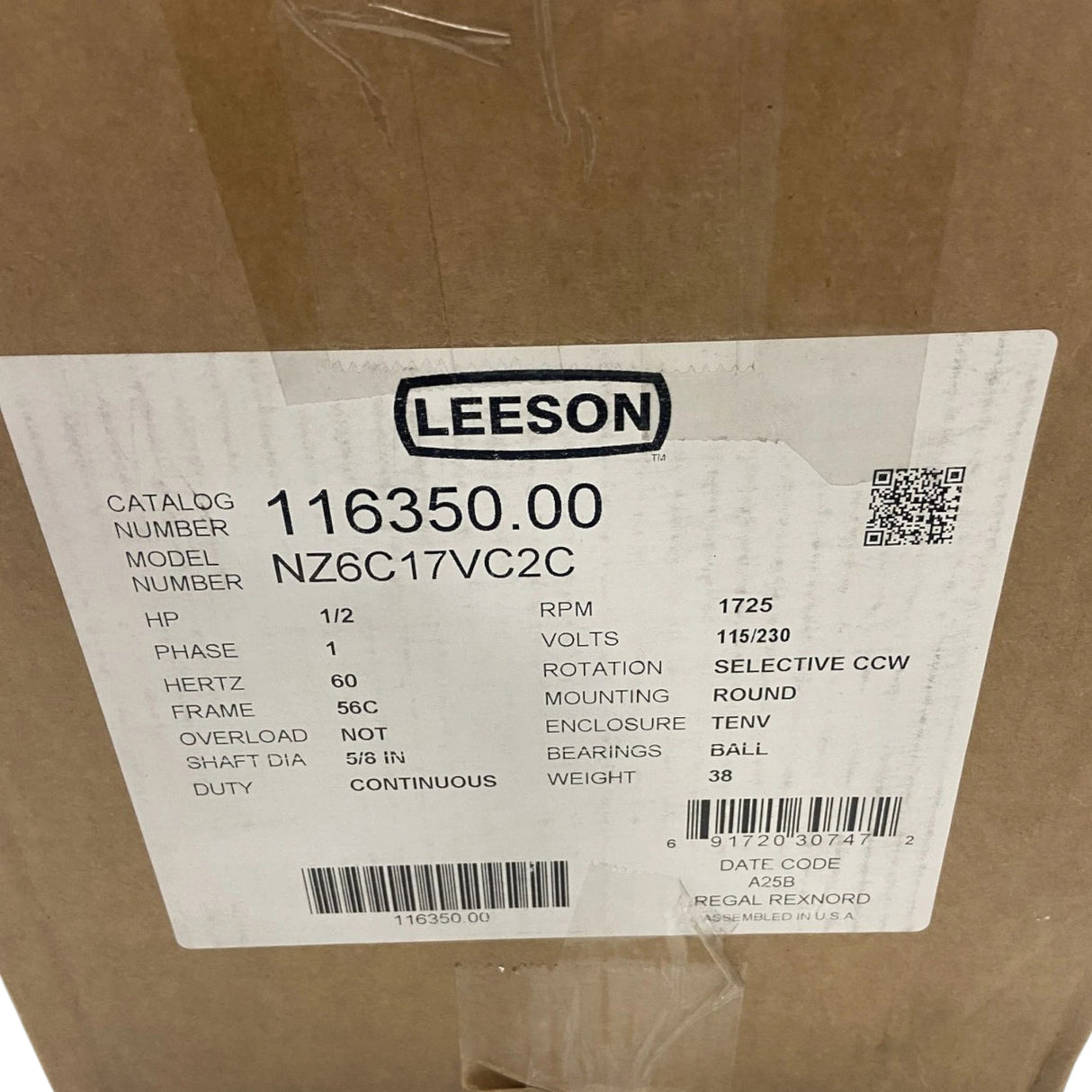 116350.00 Genuine Leeson Washdown 1/2 Hp Motor