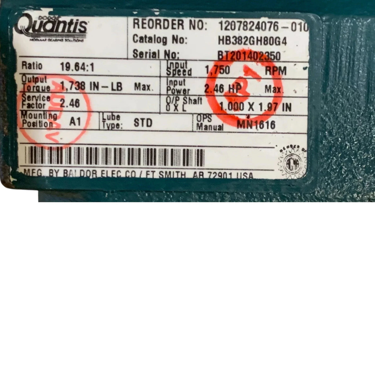 HB382GH80G4 Dodge Quantis Gear Reducer - Truck To Trailer