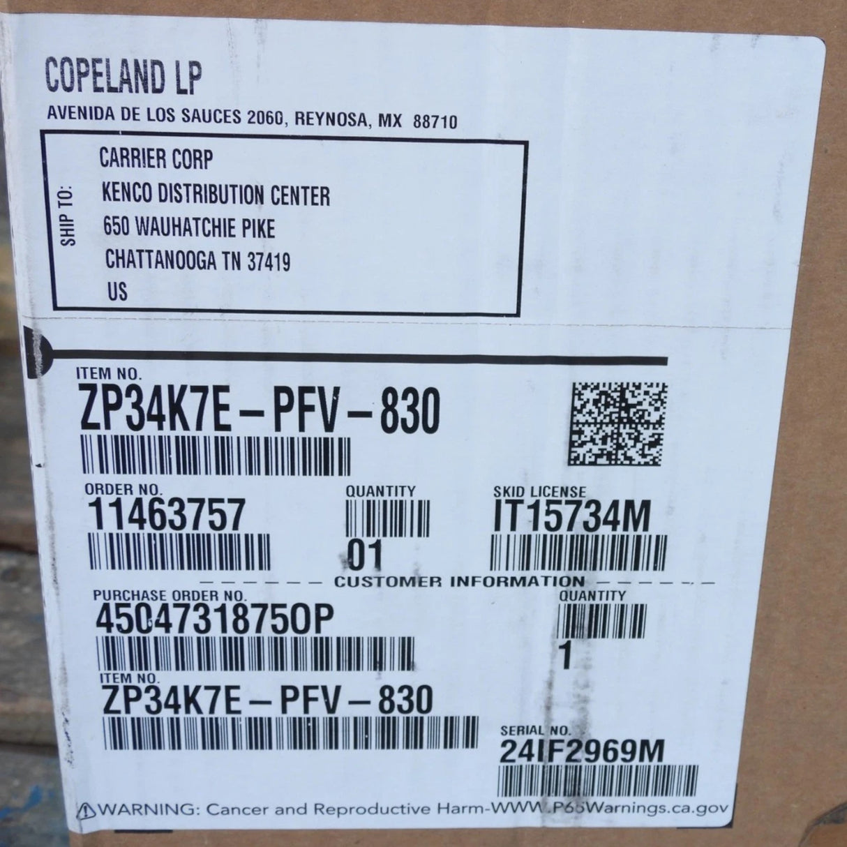 ZP34K7EPFV830 Genuine Copeland Scroll Compressor