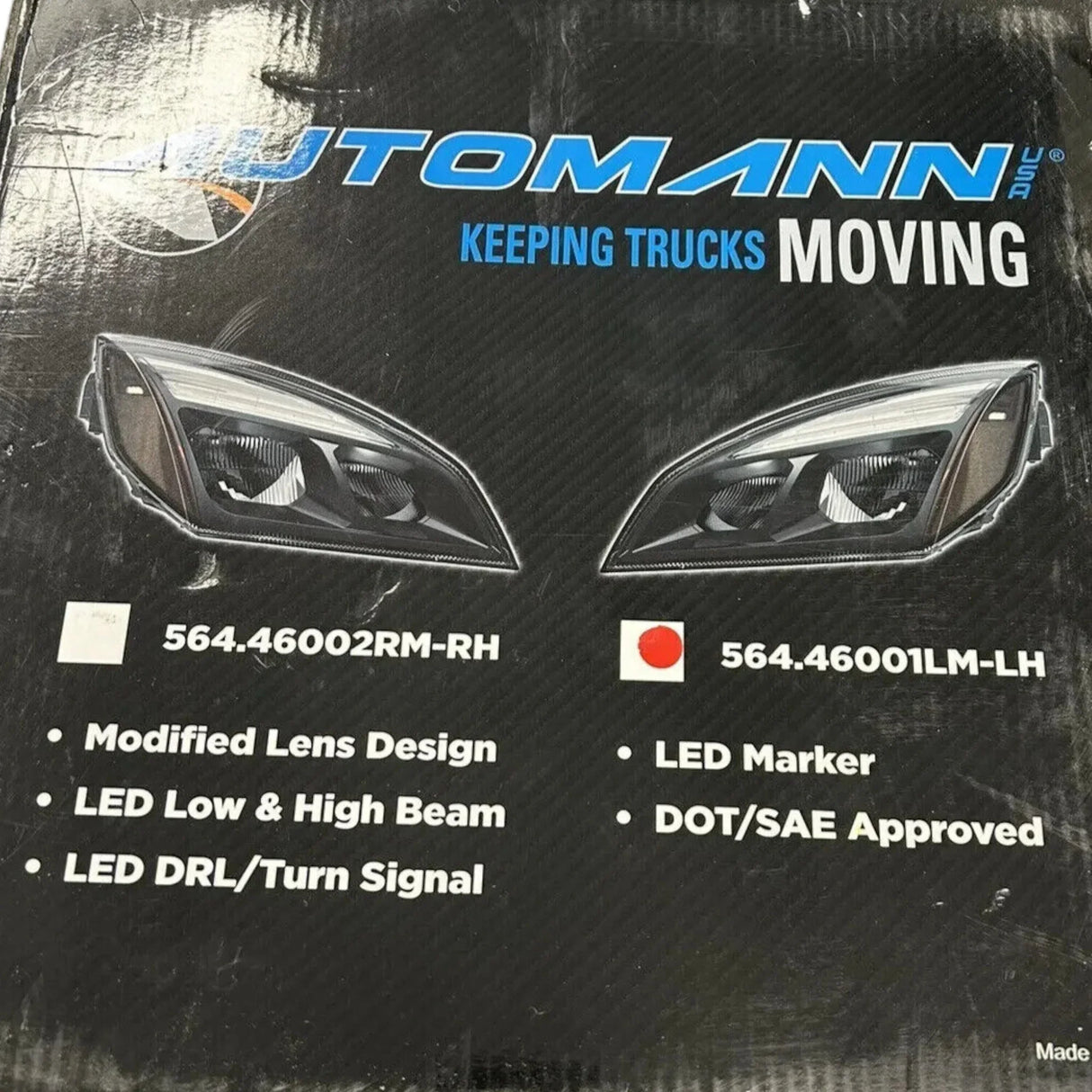 A66-01405-002 Automann Left Black Headlamp Assembly For Freightliner - Truck To Trailer