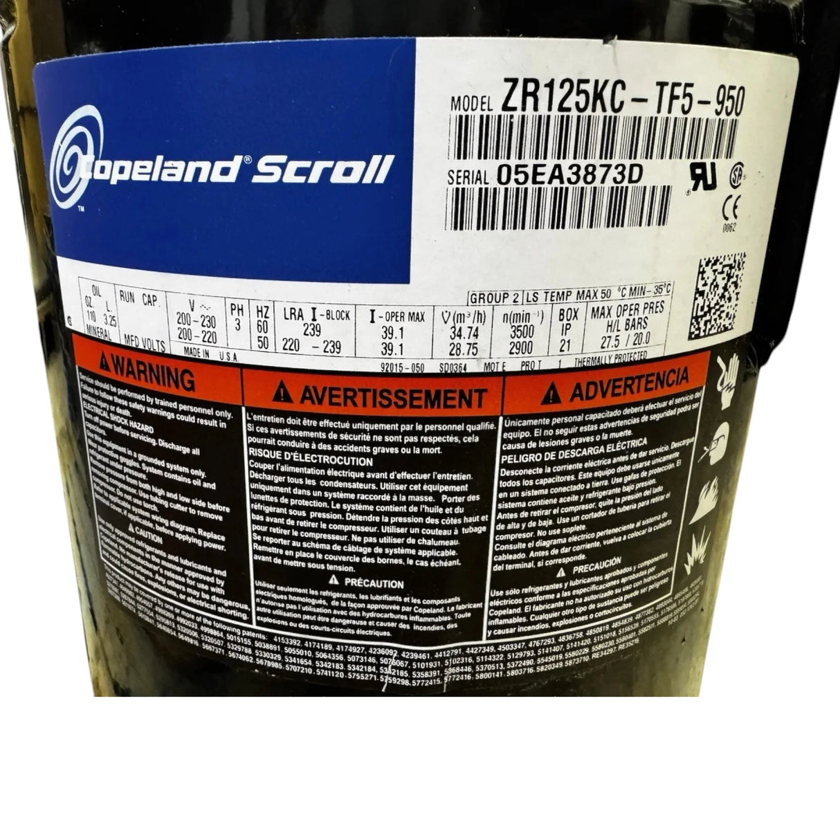 ZR125KC-TF5-950 Genuine Copeland Scroll Compressor - Truck To Trailer