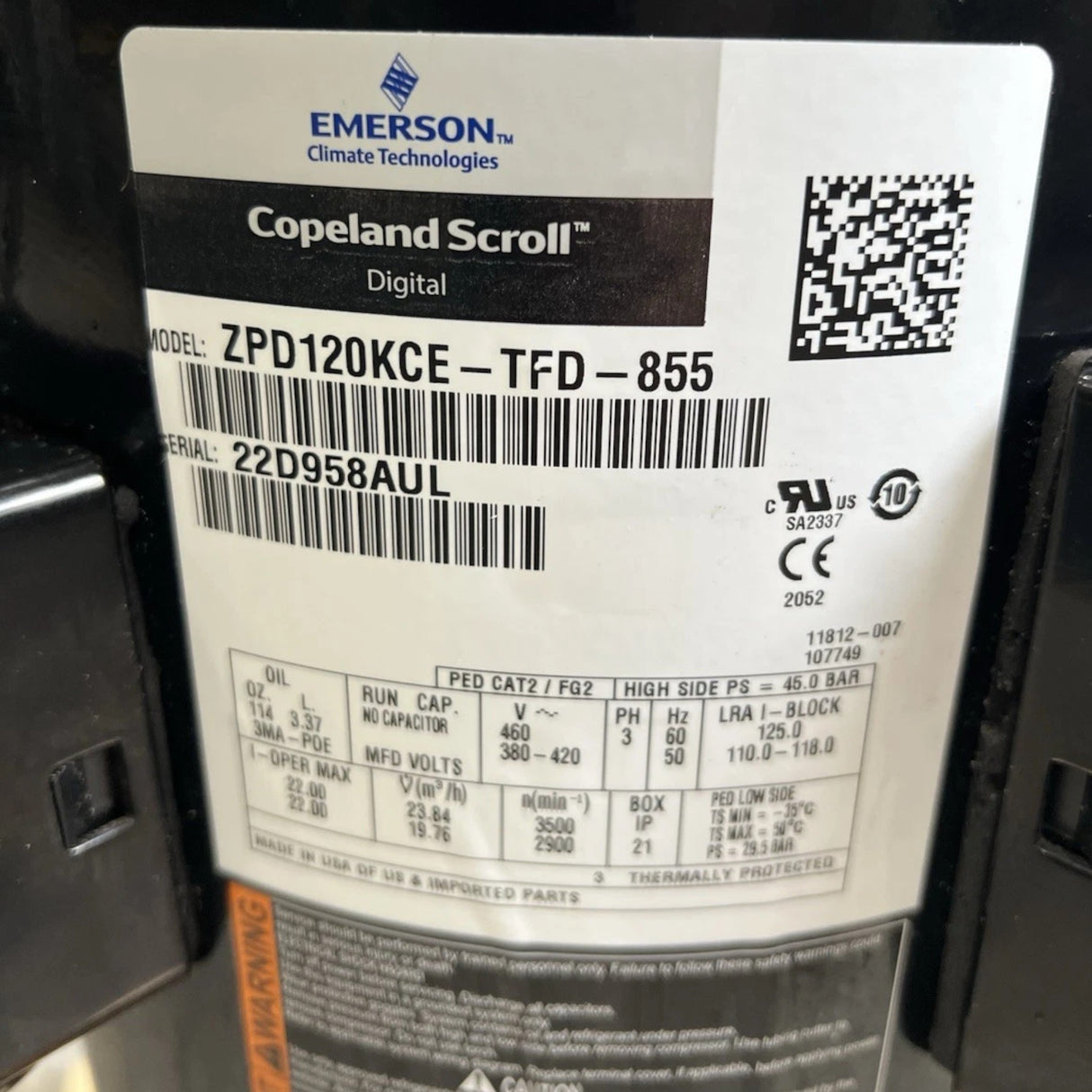 ZPD120KCE-TFD-855 Copeland Scroll Compresor