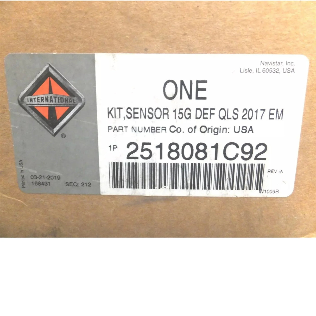 2518081C92 International 15 Gallon DEF Sensor 2017 Emission - Truck To Trailer