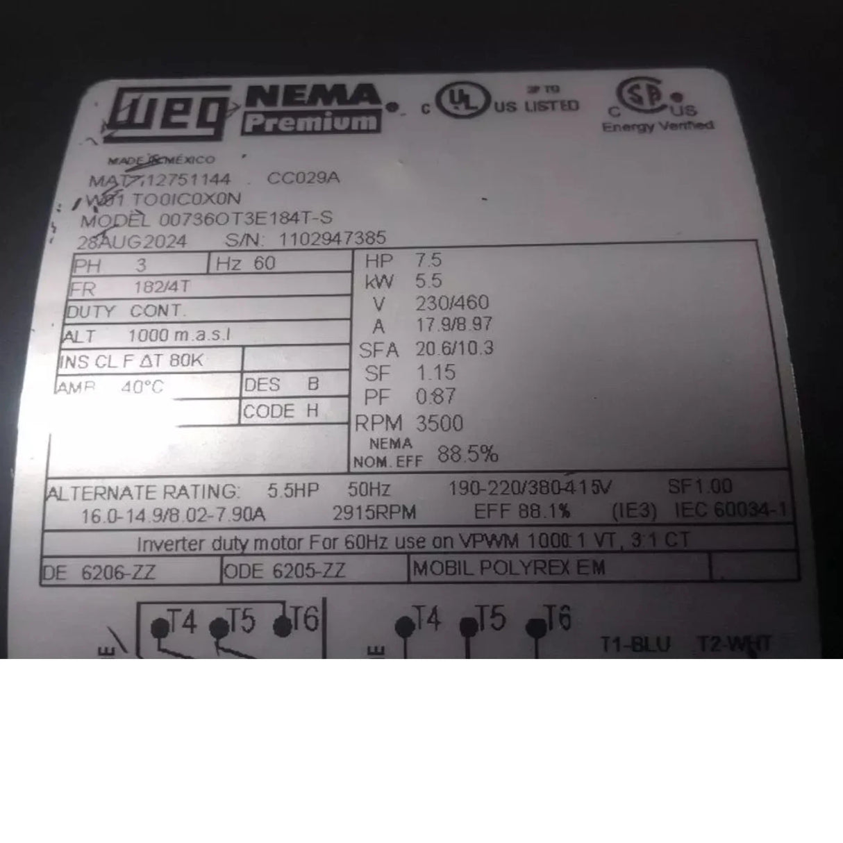 00736OT3E184T-S Weg General Purpose Motor - Truck To Trailer