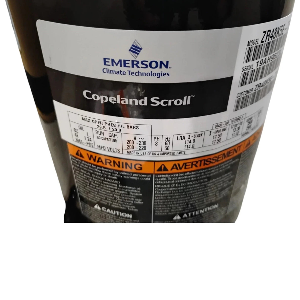 ZR48K5E-TF5-830 Genuine Copeland Scroll Compressor - Truck To Trailer