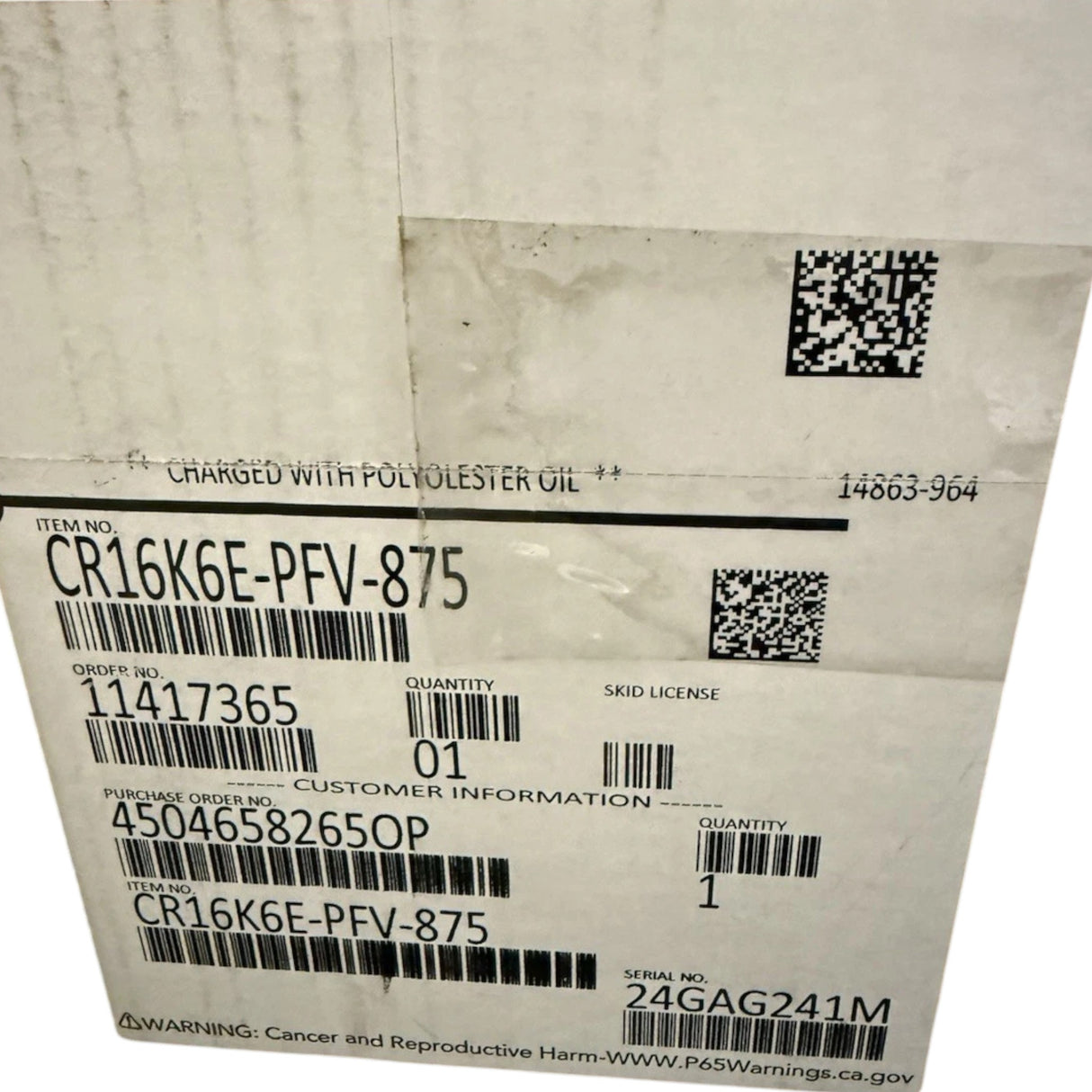 CR16K6E-PFV-875 Copeland Hermetic Compressor