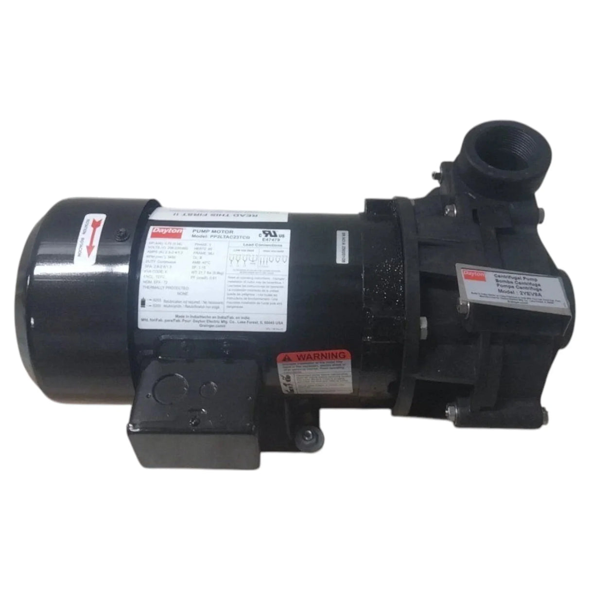 2YEV8A Dayton Head Centrifugal Pump 3/4 HP 208-230/460VAC 72 Ft Max - Truck To Trailer