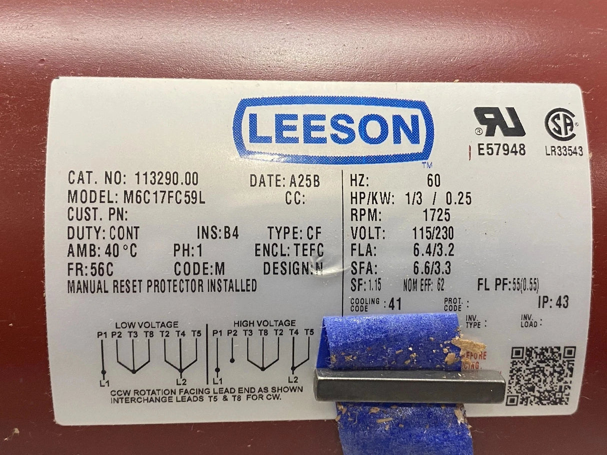 113290.00 Genuine Leeson General Purpose Motor 115/230V