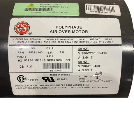 B67-0010 US Motors Electric Motor 208-230/460V 3/4HP