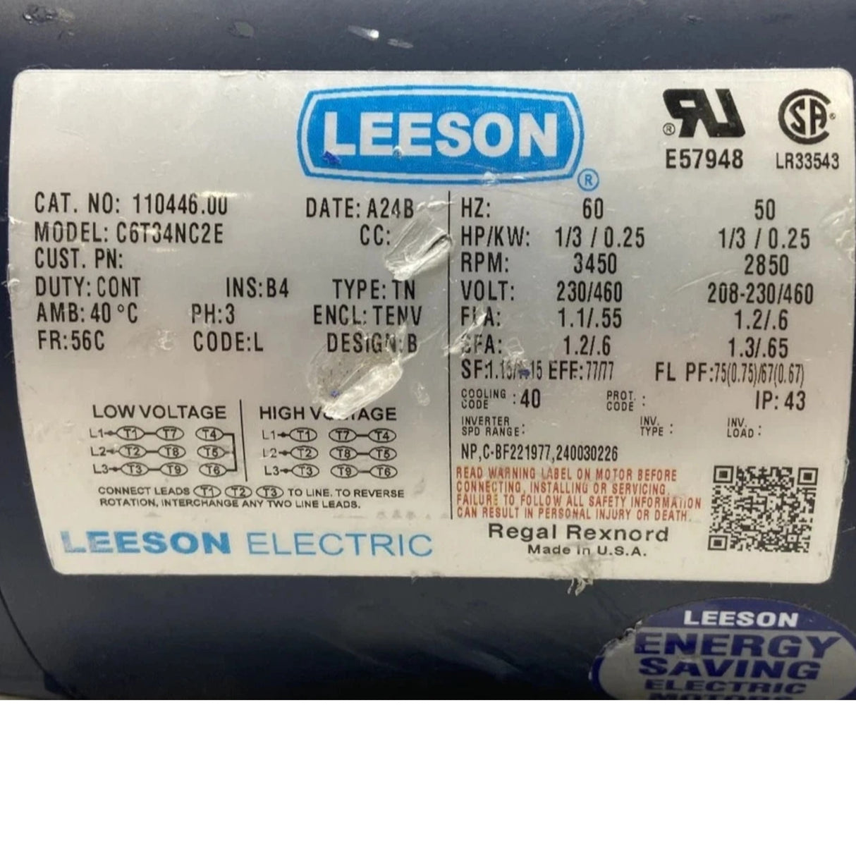 110446.00 Genuine Leeson General Purpose Motor 230-460V