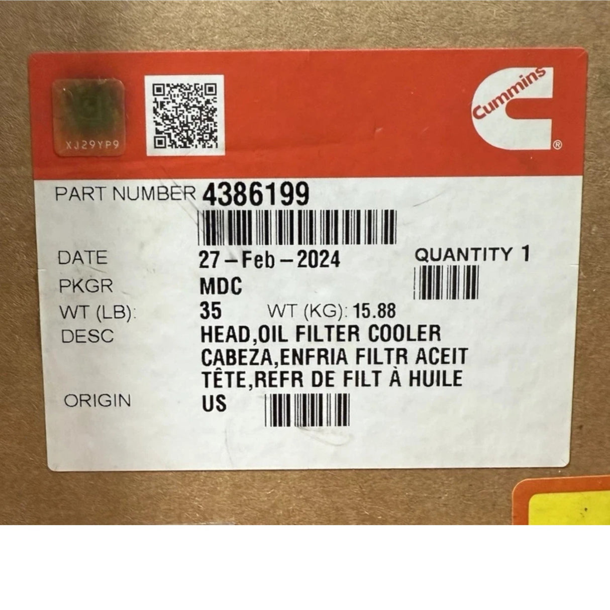 4386199 Genuine Cummins Oil Filter Cooler Head