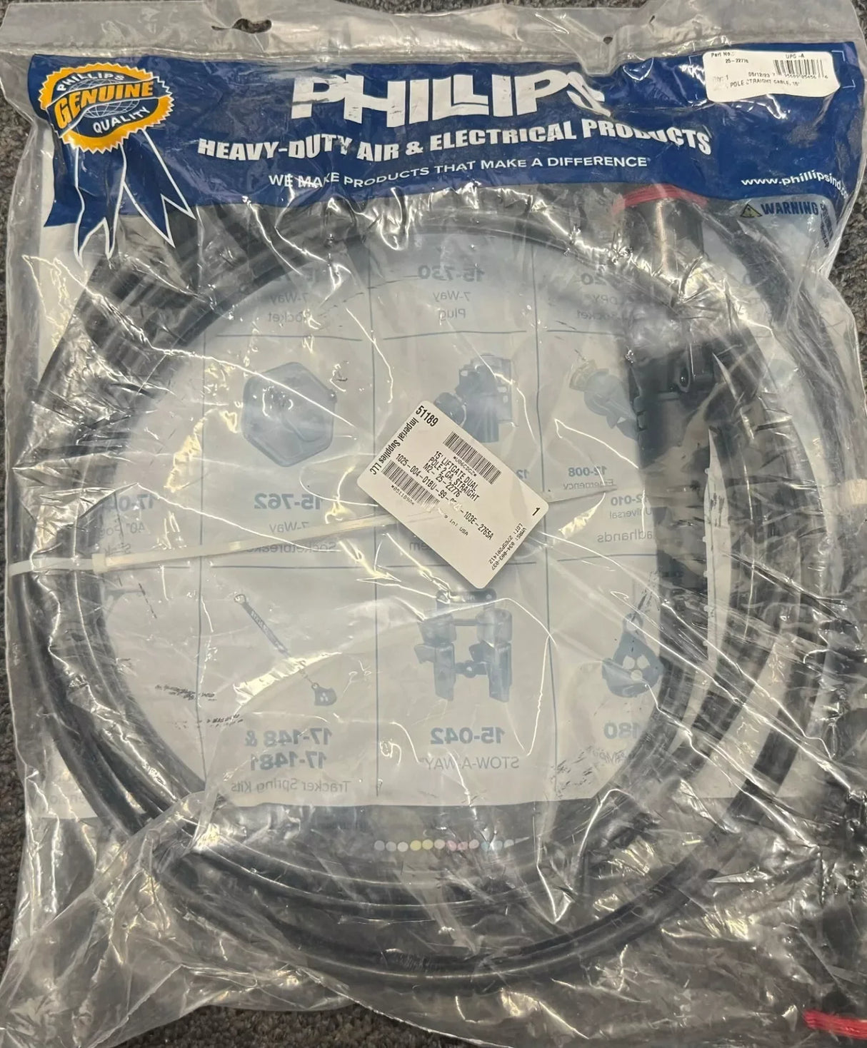 25-22776 Phillips Cable Assembly - Dlpl Straight, 152/2 Gauge, Molded Plug Seal - Truck To Trailer