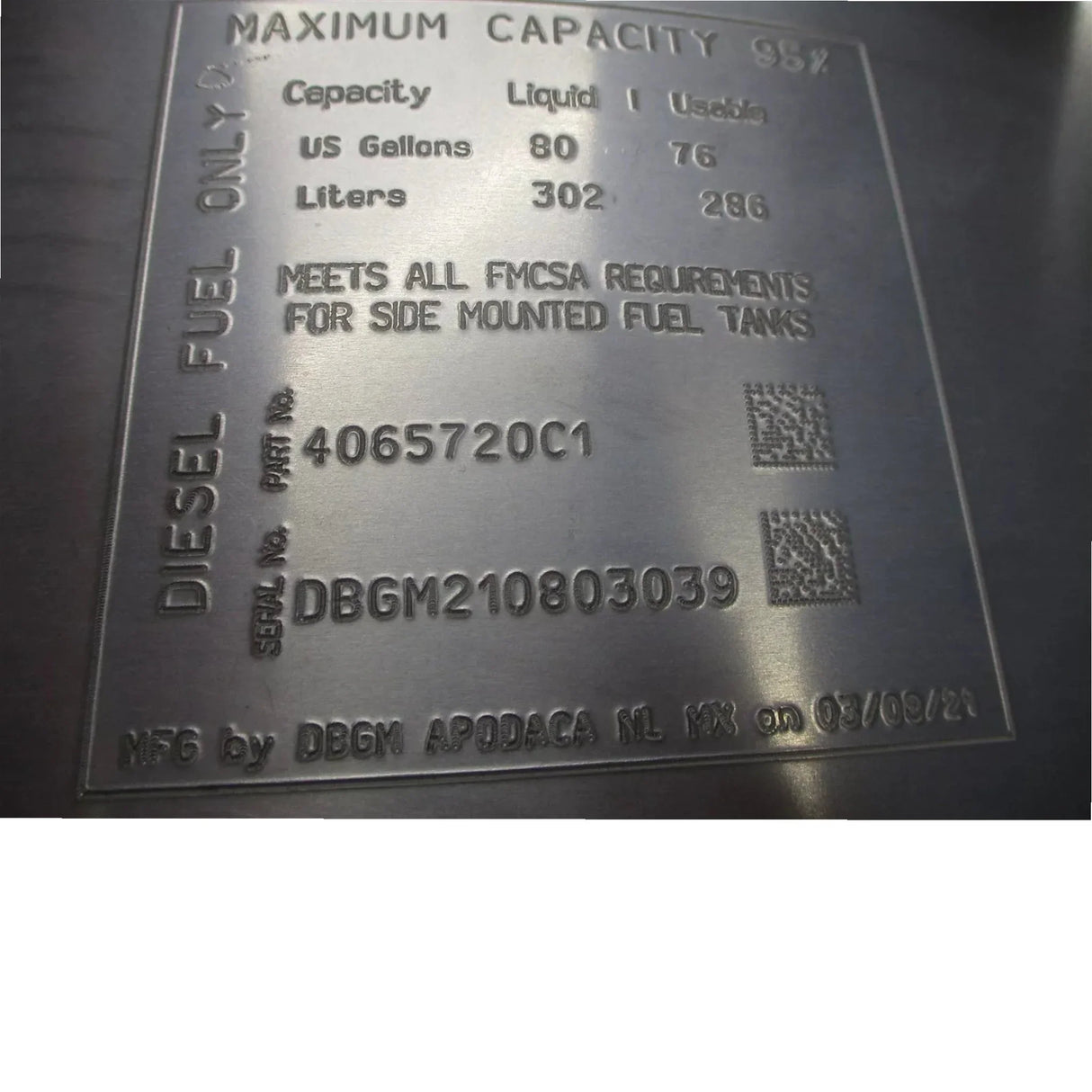 2516162C91 International Fuel Tank 26 INCH 80 Gallon - Truck To Trailer