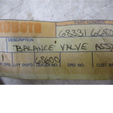 68331-66800 Kubota Hudraulic Balance Valve Assembly - Truck To Trailer