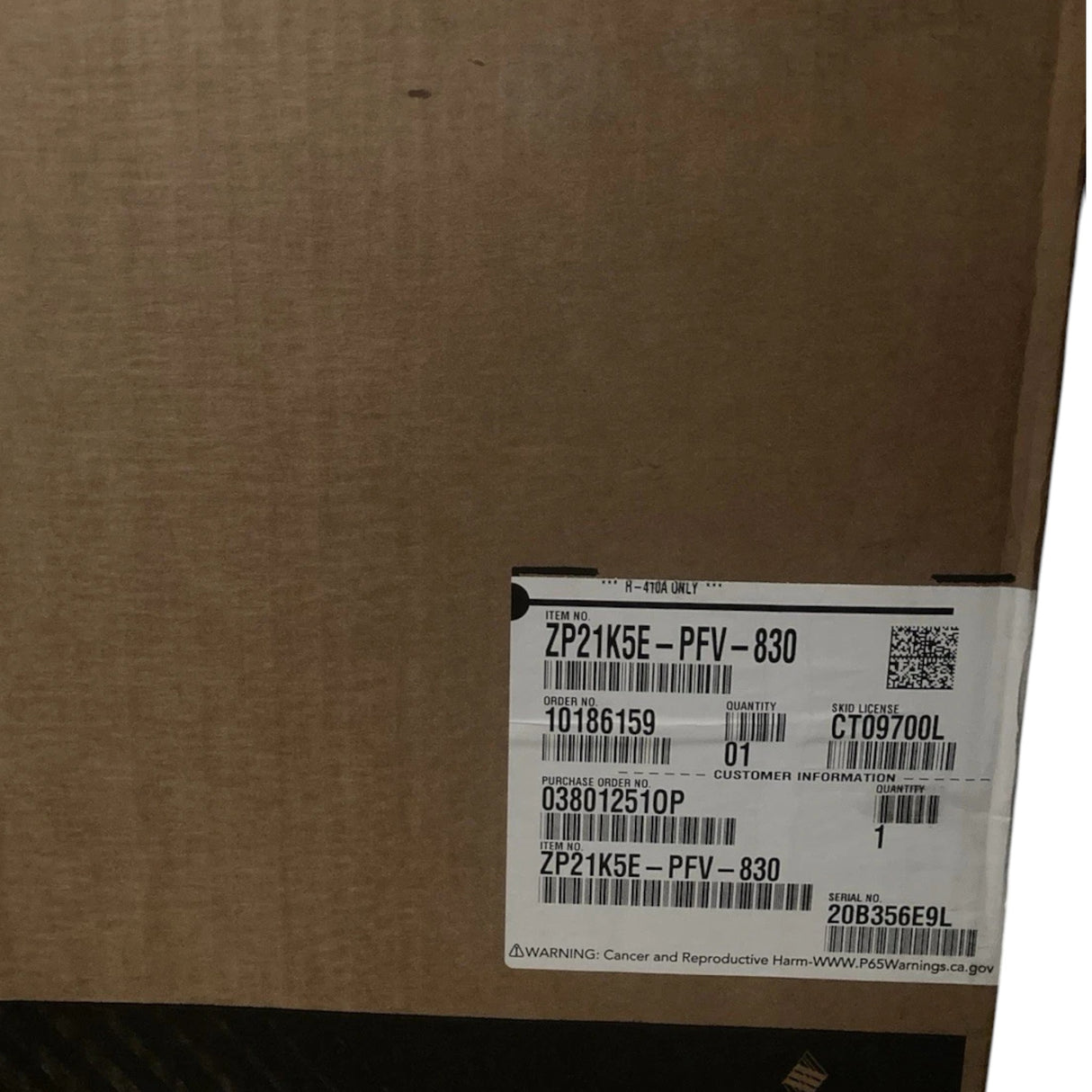 ZP21K5EPFV830 Genuine Copeland Scroll Compressor 208-230V