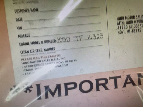 16000EV770 Hino Engine Assy J05DTF16323 - Truck To Trailer