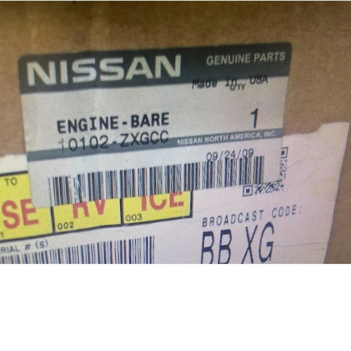10102-ZXGCC Nissan Engine Bare - Truck To Trailer