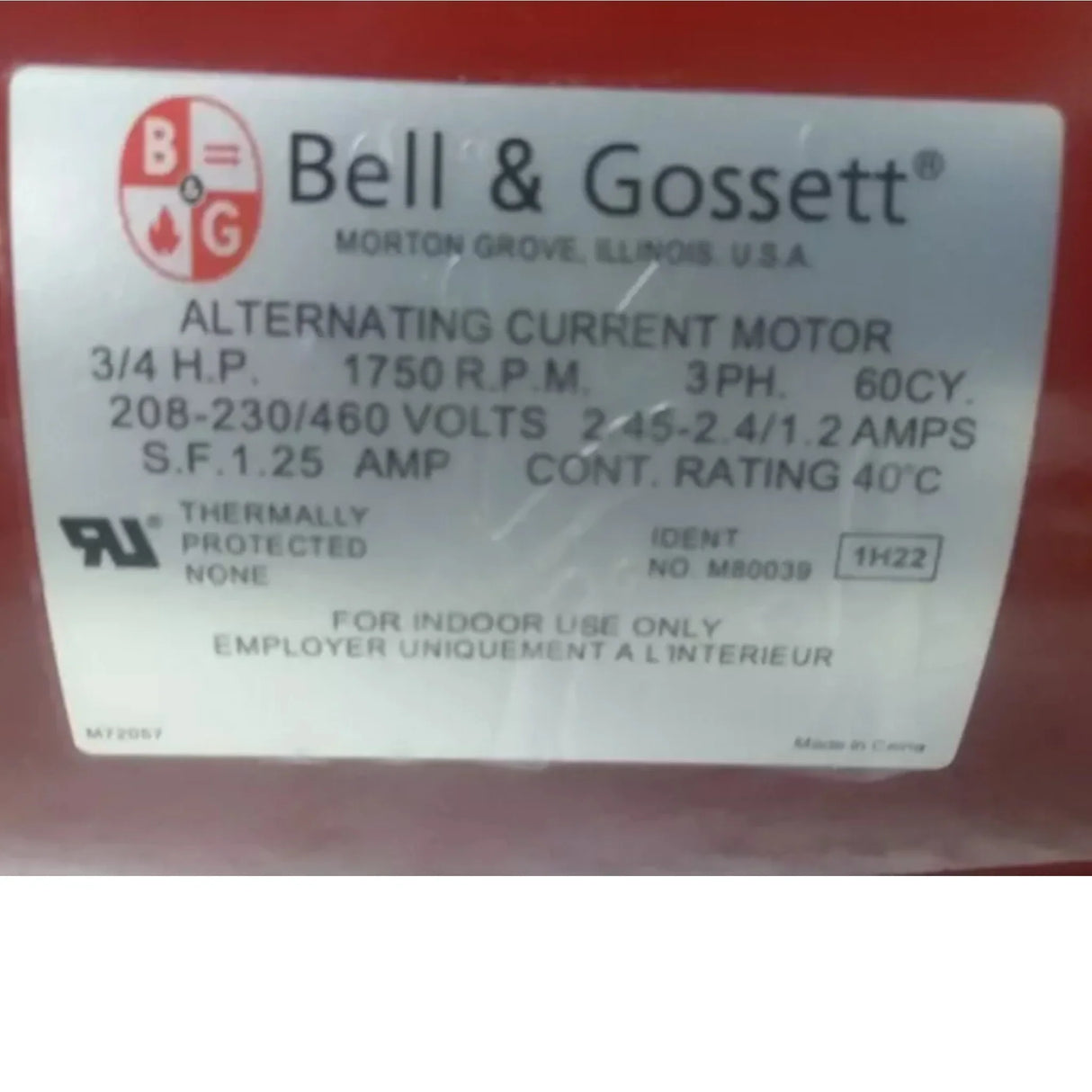 111049 Xylem Bell & Gossett Circulating Pump Motor 3/4 HP 1725 RPM 208-230/460V - Truck To Trailer