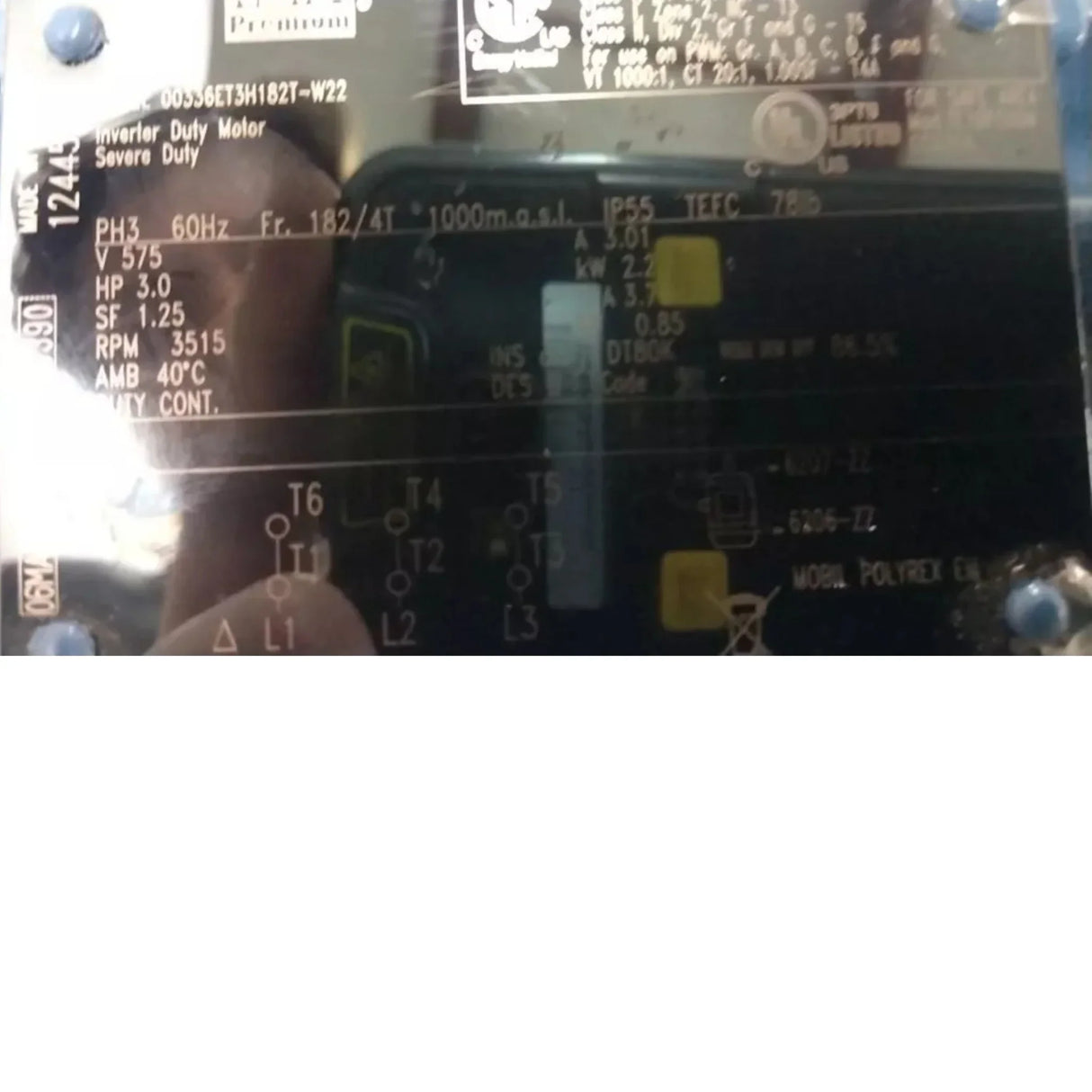 00336ET3H182T-W22 Weg General Purpose Motor 3 HP 3515 RPM 575VAC 3-Phase - Truck To Trailer