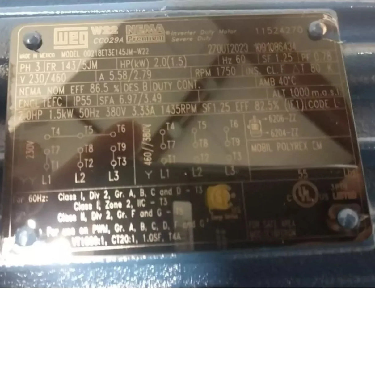 00218ET3E145JM-W22 Weg Close-Coupled Pump Motor 2 HP 1750 RPM 208-230/460VAC - Truck To Trailer