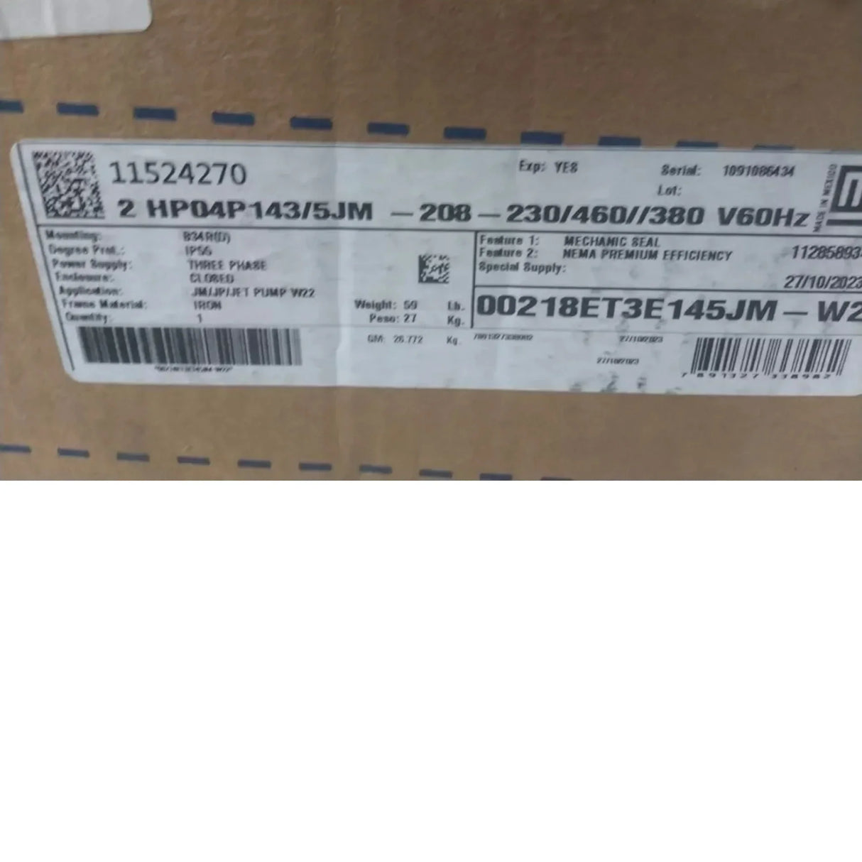 00218ET3E145JM-W22 Weg Close-Coupled Pump Motor 2 HP 1750 RPM 208-230/460VAC - Truck To Trailer