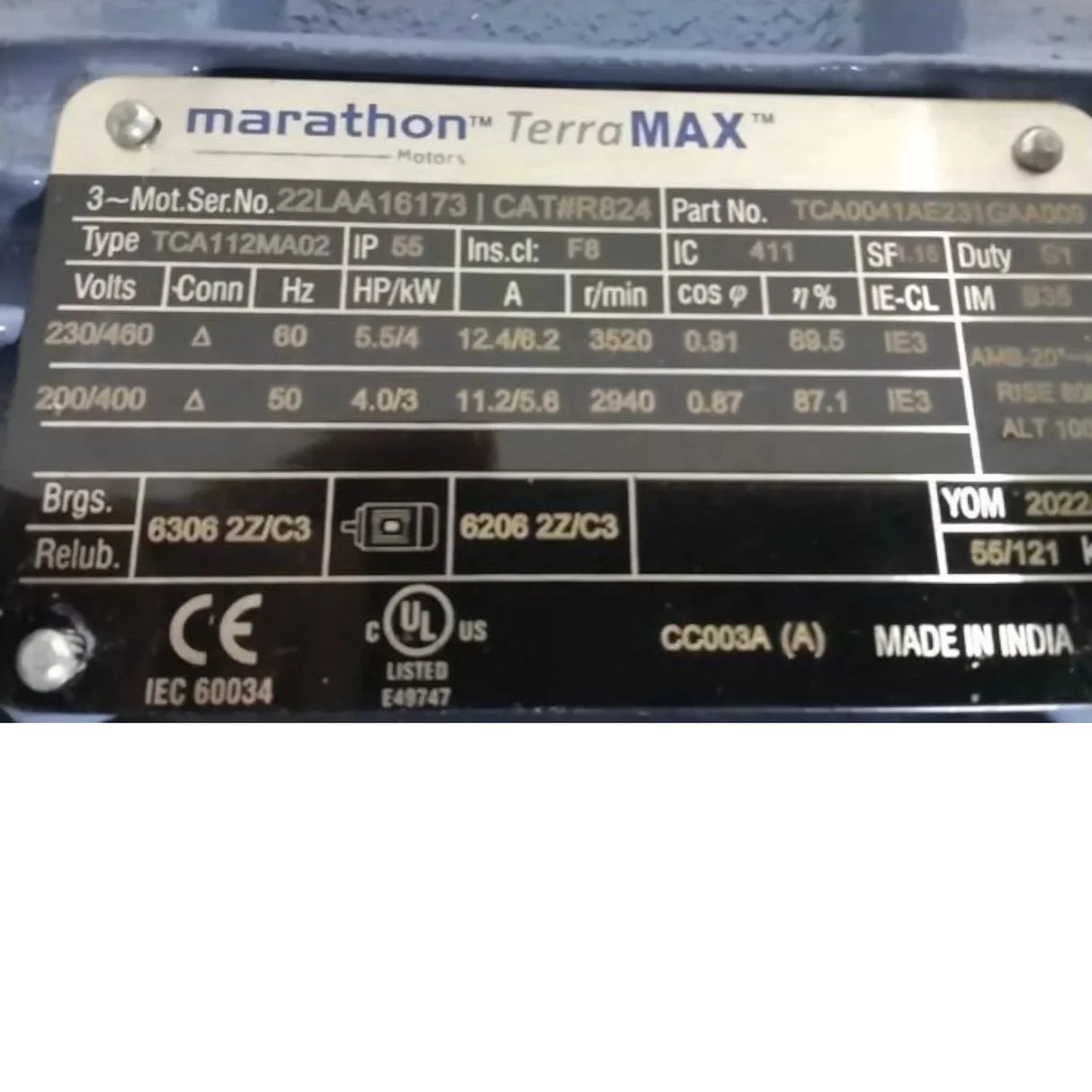 TCA0041AE231GAA009 Marathon General Purpose Motor 5-1/2 HP 3520 RPM 230/460VAC - Truck To Trailer