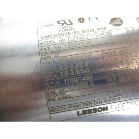 122219.00 Leeson Stainless Steel Electric Motor - Truck To Trailer