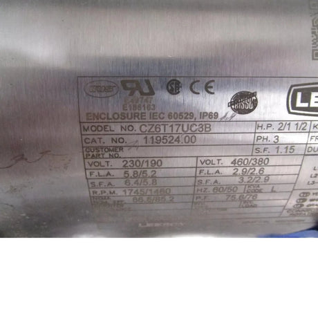 119524.00 Leeson Electric Motor 2 HP 1800 Rpm 3PH 230/460 Volt 56C Frame - Truck To Trailer