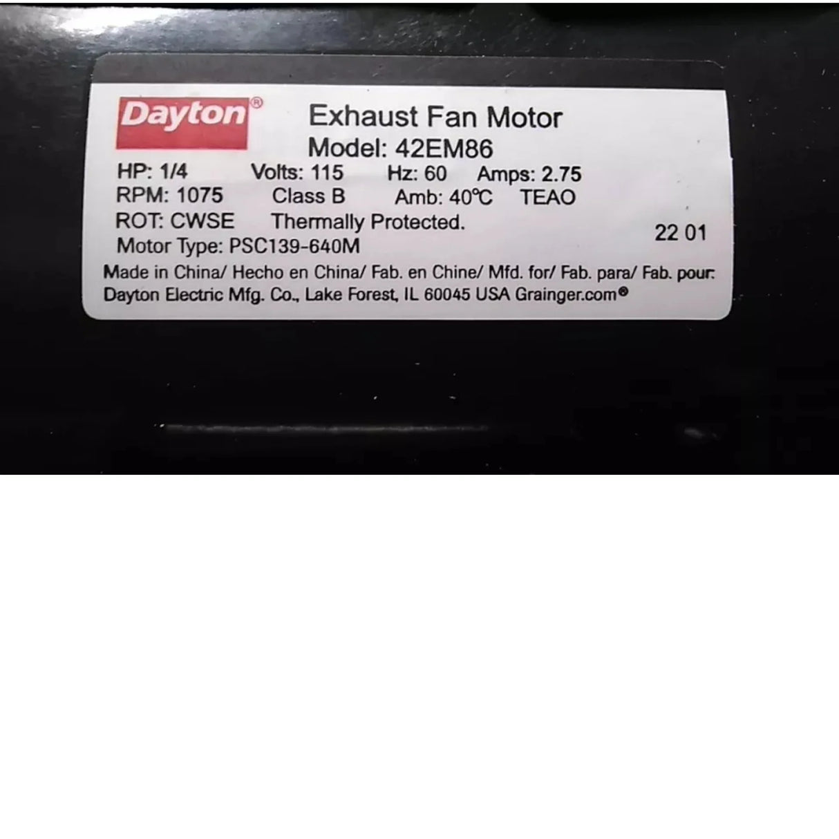 GGS_46529 Dayton Direct Drive Exhaust Fan Motor - Truck To Trailer