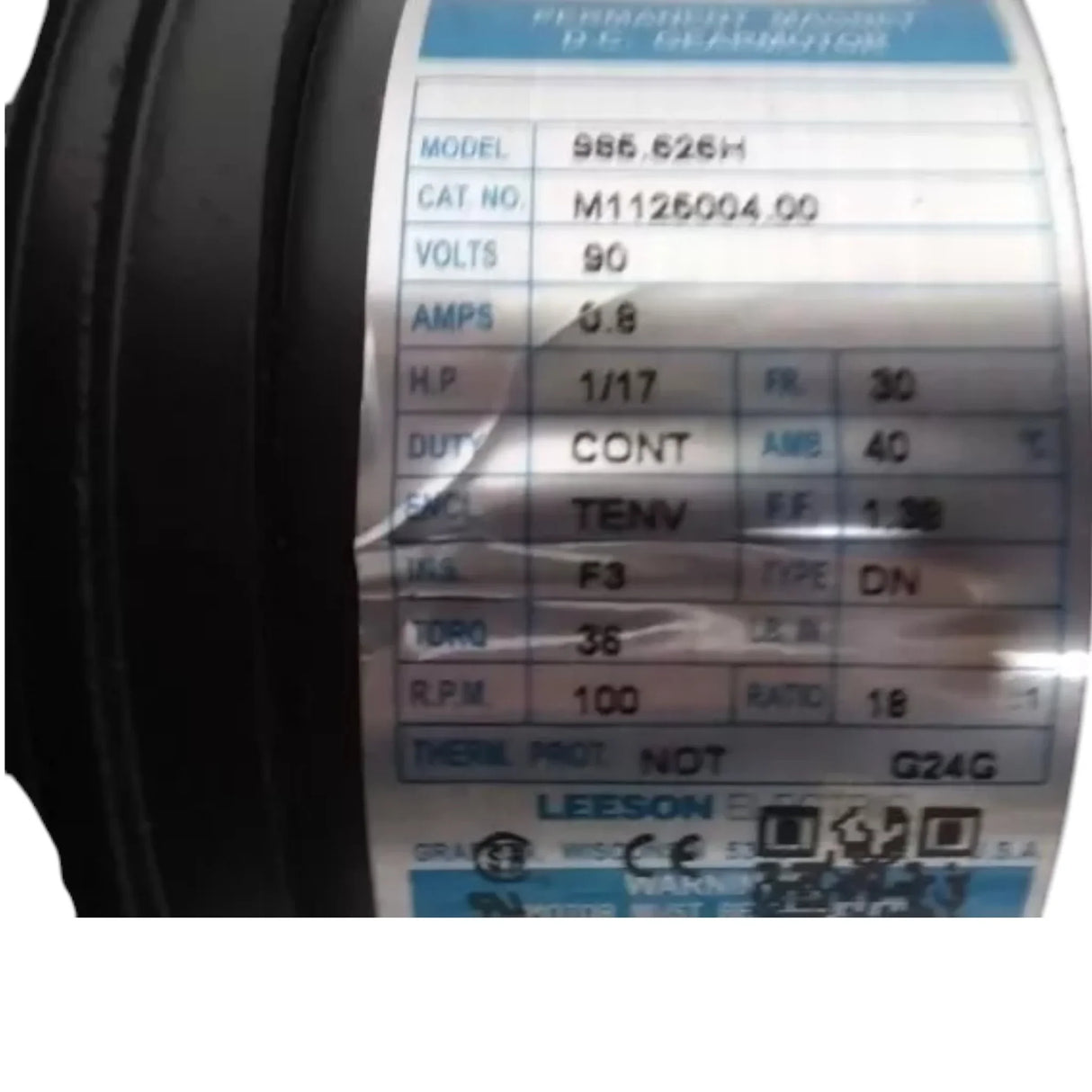 M1125004.00 Leeson Max Torque Gearmotor 3/50 Input HP 100 RPM 90VDC 36 In-Lb - Truck To Trailer