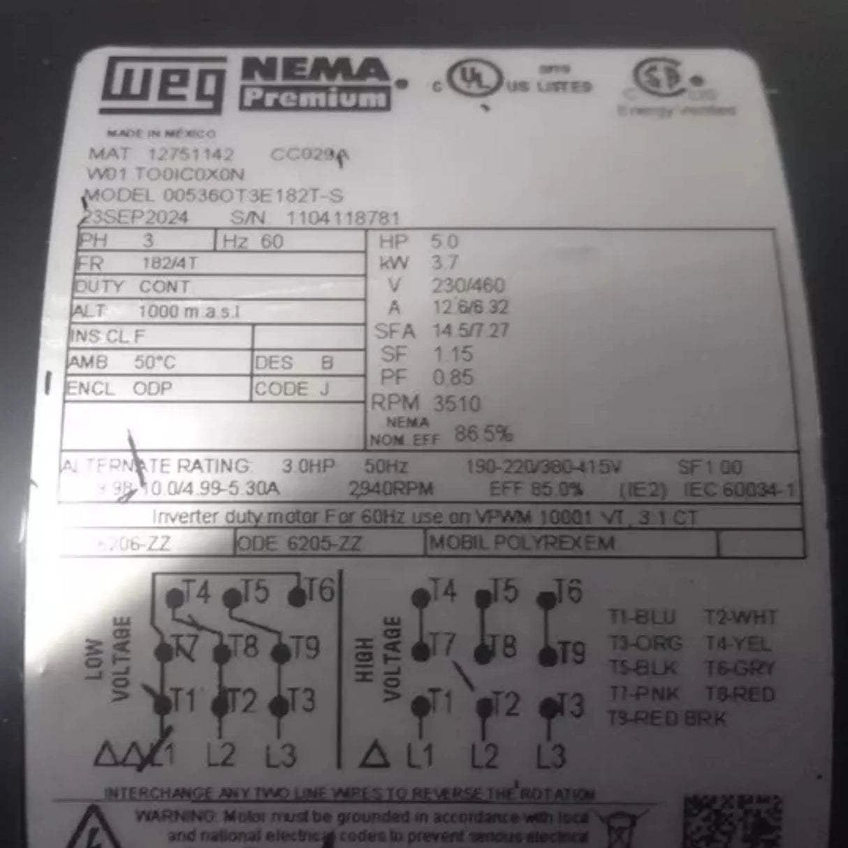 00536OT3E182T-S Weg General Purpose Motor - Truck To Trailer