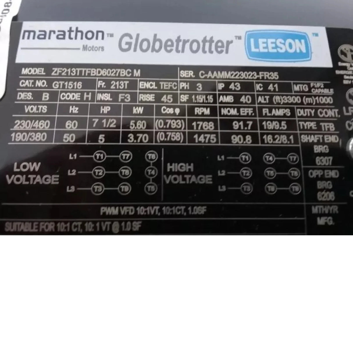 213TTFBD6027 Marathon General Purpose Motor - Truck To Trailer