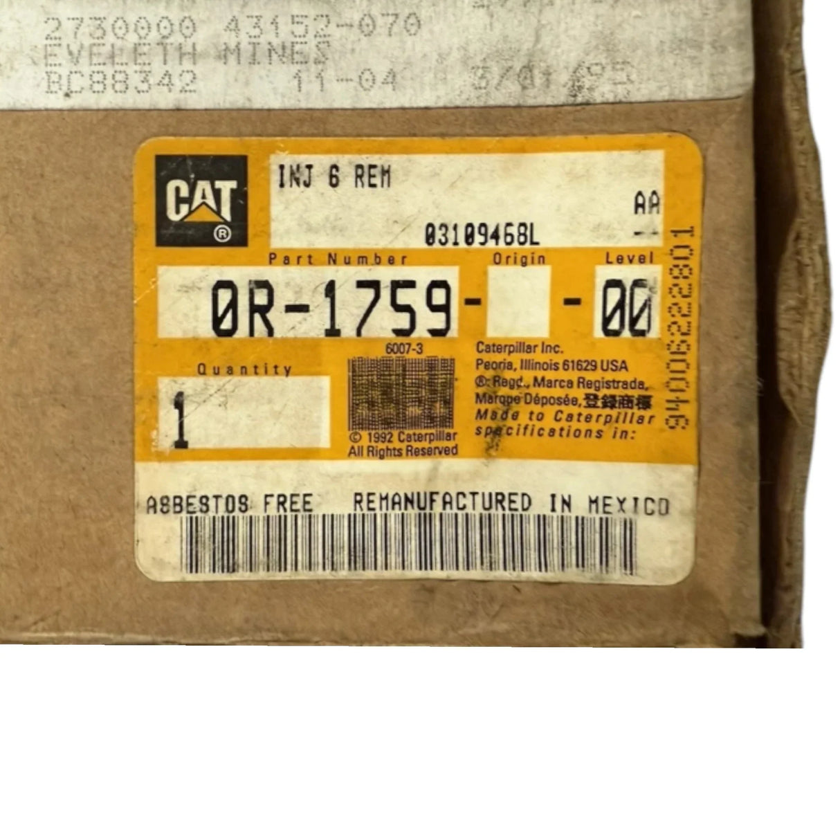 0R-1759 CAT Injector As-Fuel - Truck To Trailer