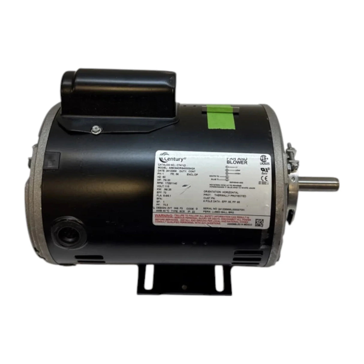 C741V2 Century Belt Drive Blower 3/4 hp 1725 RPM 2-SPD 56 Fr 115V - Truck To Trailer