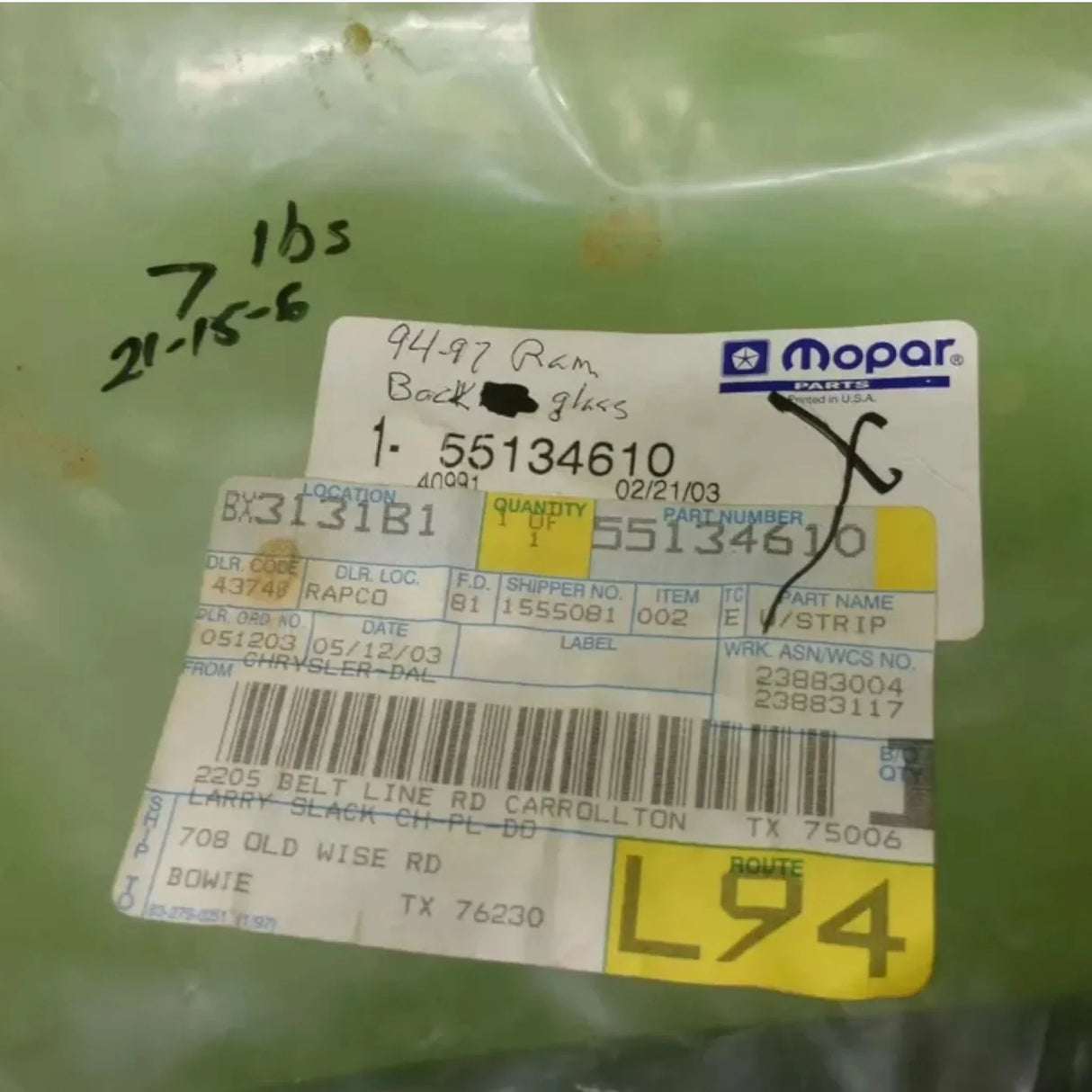 55134610 Genuine Mopar Weatherstrip - Truck To Trailer